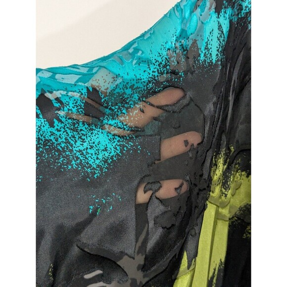 Vintage Y2K Top Silk Blouse Burnt Cutout Kimono Punk Darkness Semi Sheer One Sz - Picture 4 of 8